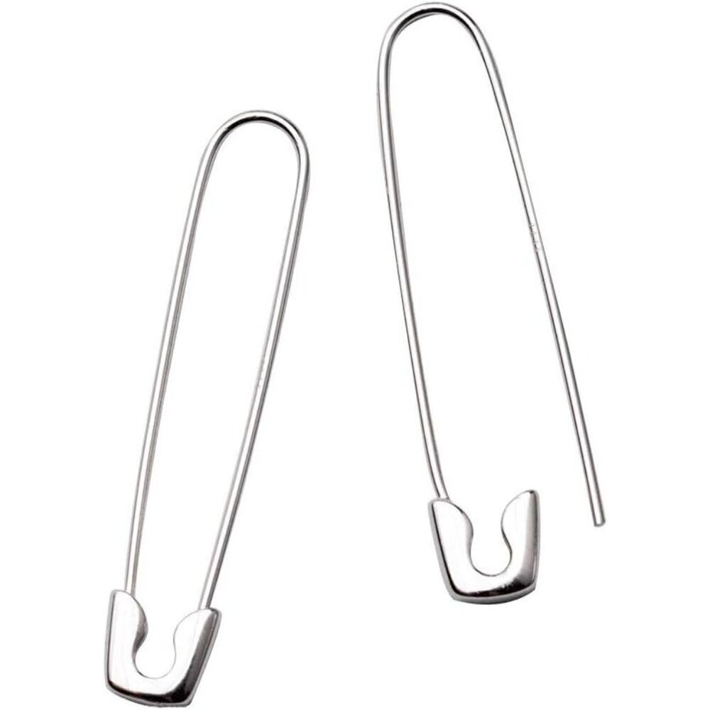 Sterling Silver Big Hoop Earrings 37mm Dangle Geometric Safety Pin Jewelry for W